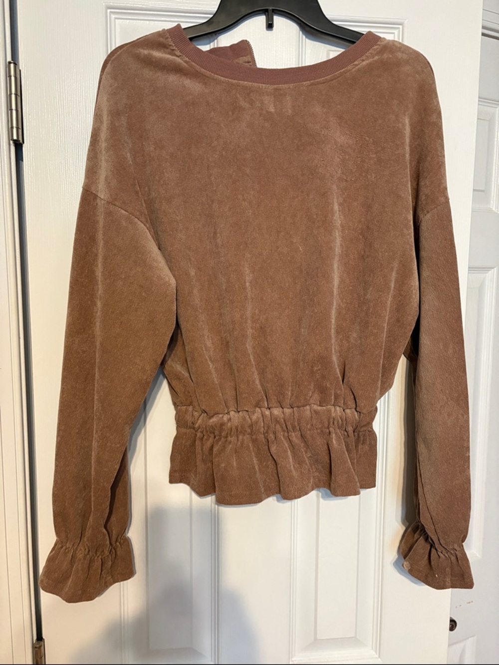 Women's Brown Velour Cinched-Waist Top